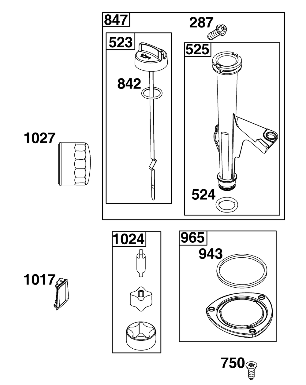Lubrication Group Diagram and Parts List for 40U877-0020-G1  Briggs and Stratton Engine